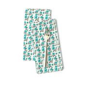 Retro Flower /  Cottage Quilt floral - aqua blue