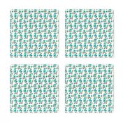 Retro Flower /  Cottage Quilt floral - aqua blue