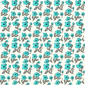 Retro Flower /  Cottage Quilt floral - aqua blue