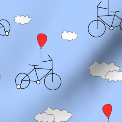 A bicycle with a red balloon