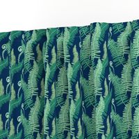 Native Ferns, Vintage Feel- SMALL SCALE on Navy