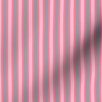 Dawn Love Stripe (#2) - Narrow Rosy Pink Ribbons with Mystic Grey and Lolly Pink