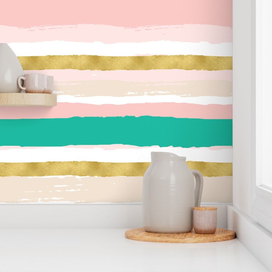 Gold, Pink, and Teal Stripes