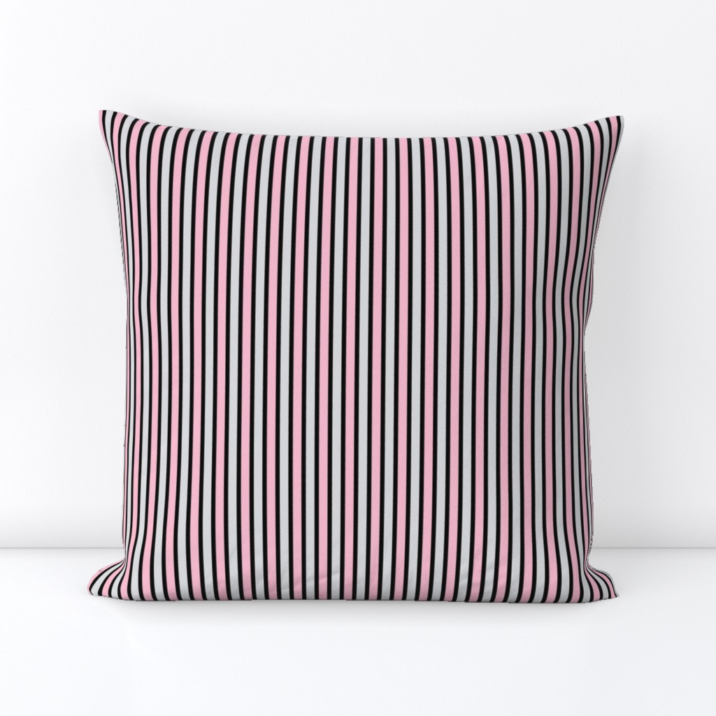 Dawn Love Stripe (#5) - Narrow Deep Black Ribbons with Silver Mist and Lolly Pink