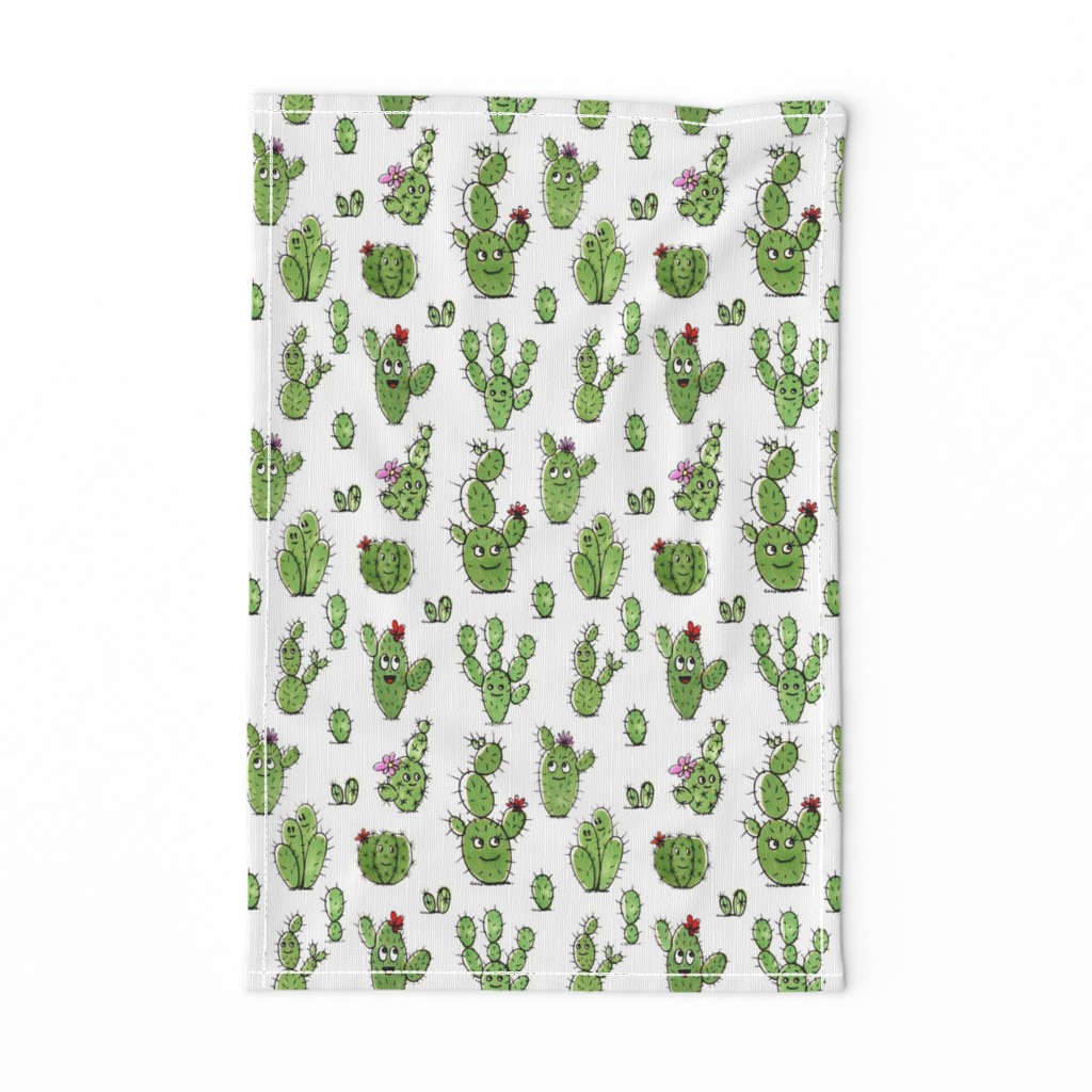 Cute little cactus people – green on white