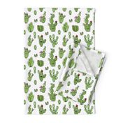 Cute little cactus people – green on white