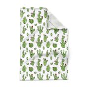 Cute little cactus people – green on white