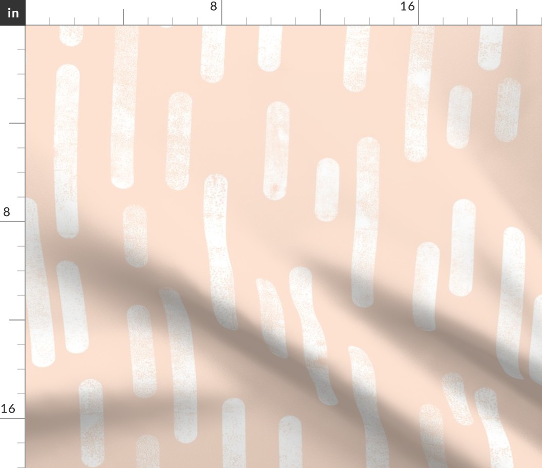 White on Pale Peach | Large Scale Inky Rounded Lines Pattern