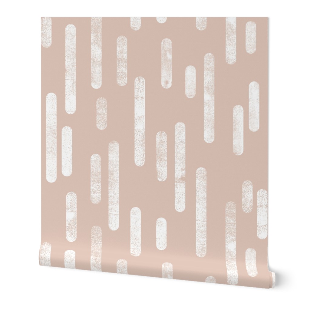 White on Pale Terracotta | Large Scale Inky Rounded Lines Pattern