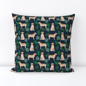 yellow lab monstera tropical dog fabric navy