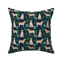 yellow lab monstera tropical dog fabric navy