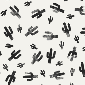 Black and White Lino Printed Cactus Pattern