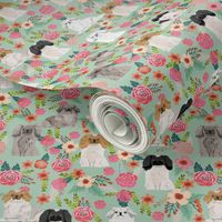 pekingese florals dog breed fabric mint