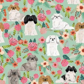 pekingese florals dog breed fabric mint