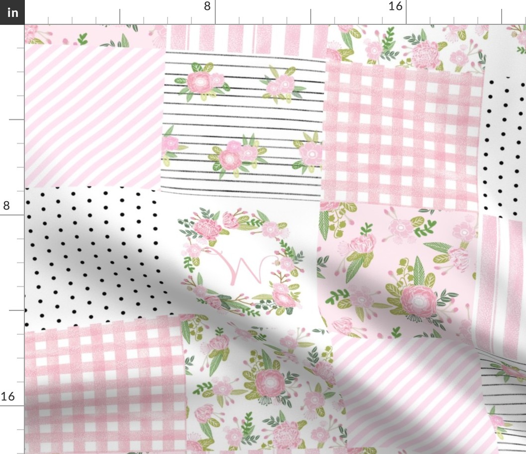 monogram quilt letter W girls pink nursery baby quilts