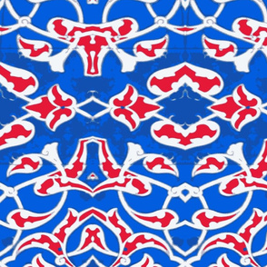 Tahtakale Pattern Silk Crepe de Chine Blue-Red