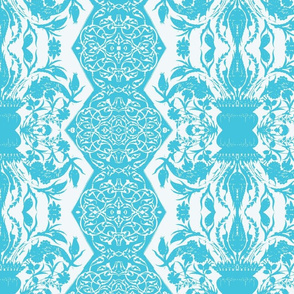 Tahtakale Flowers Upholstery Twill White-Turquoise