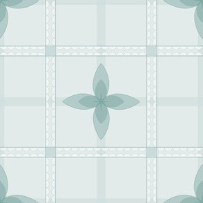 4 Petal Place: Watery Blue Floral Grid Pattern