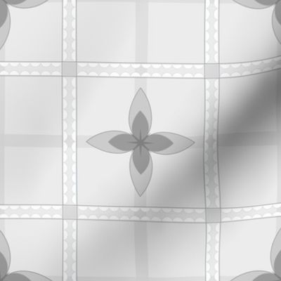 4 Petal Square: Pure Gray Floral Grid Pattern