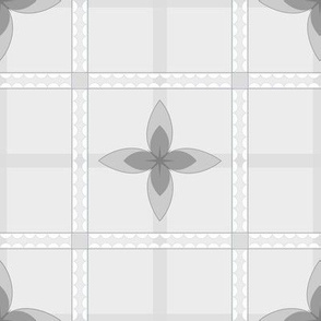 4 Petal Square: Pure Gray Floral Grid Pattern