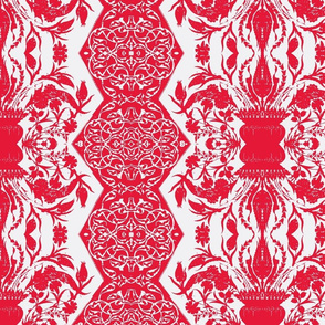 Tahtakale Flowers Upholstery Twill White-Red