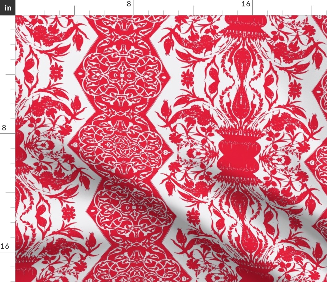 Tahtakale Flowers Upholstery Twill White-Red