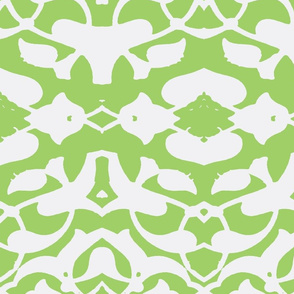 Tahtakale Pattern Silk Crepe de Chine-White-Green