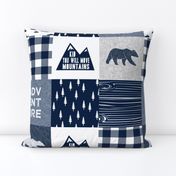 Adventure & You Will Move Mountains Quilt Top - Navy (bear)