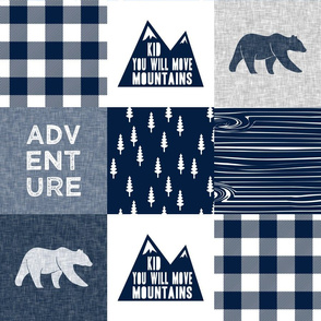 Adventure & You Will Move Mountains Quilt Top - Navy (bear)