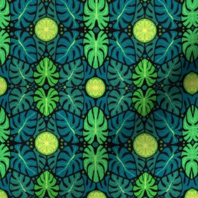 Monstera Leaves Abstract Botanical Floral Art Deco Patter Green Yellow Black