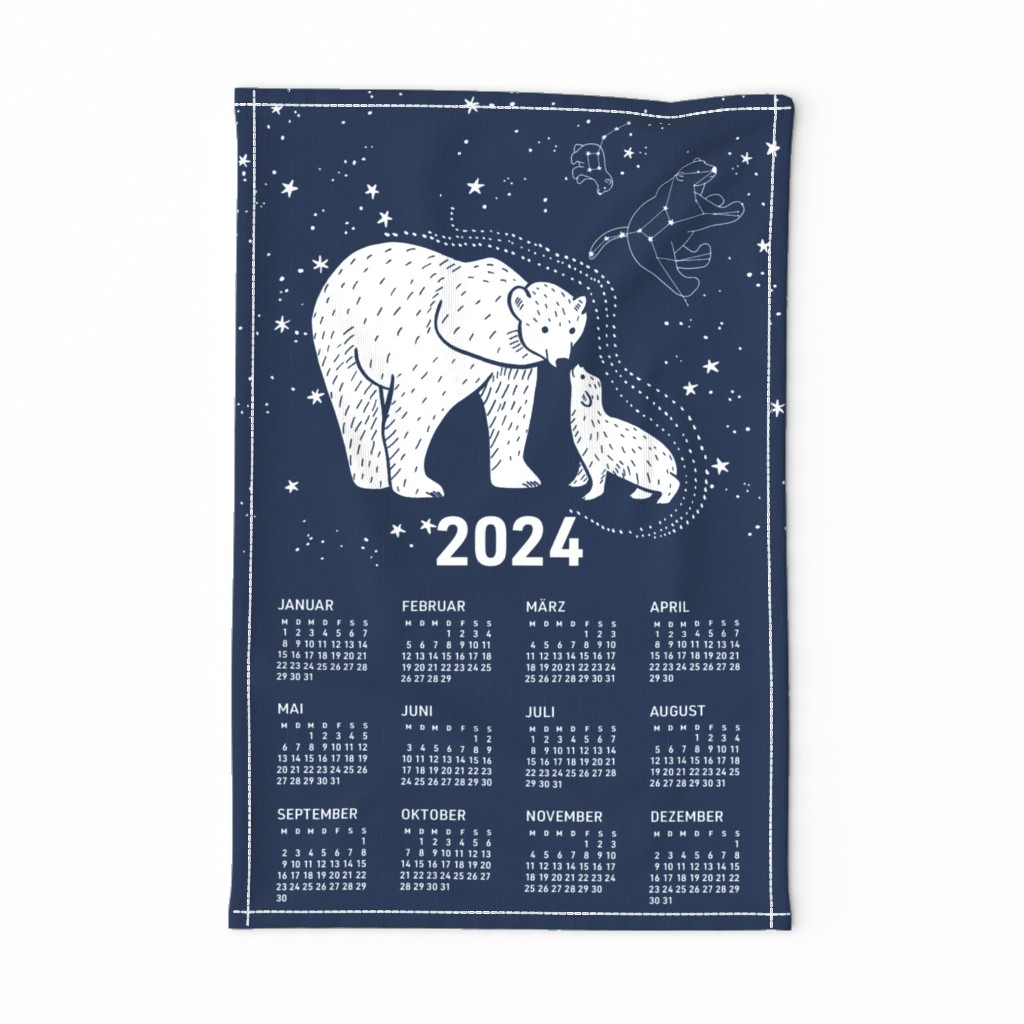 German 2024 Calendar, Monday / Polar Bear Kiss
