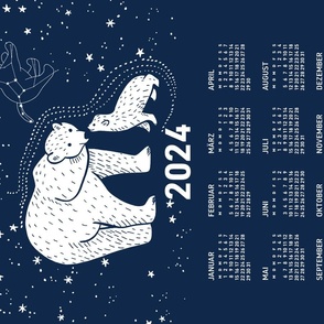 German 2024 Calendar, Monday / Polar Bear Kiss