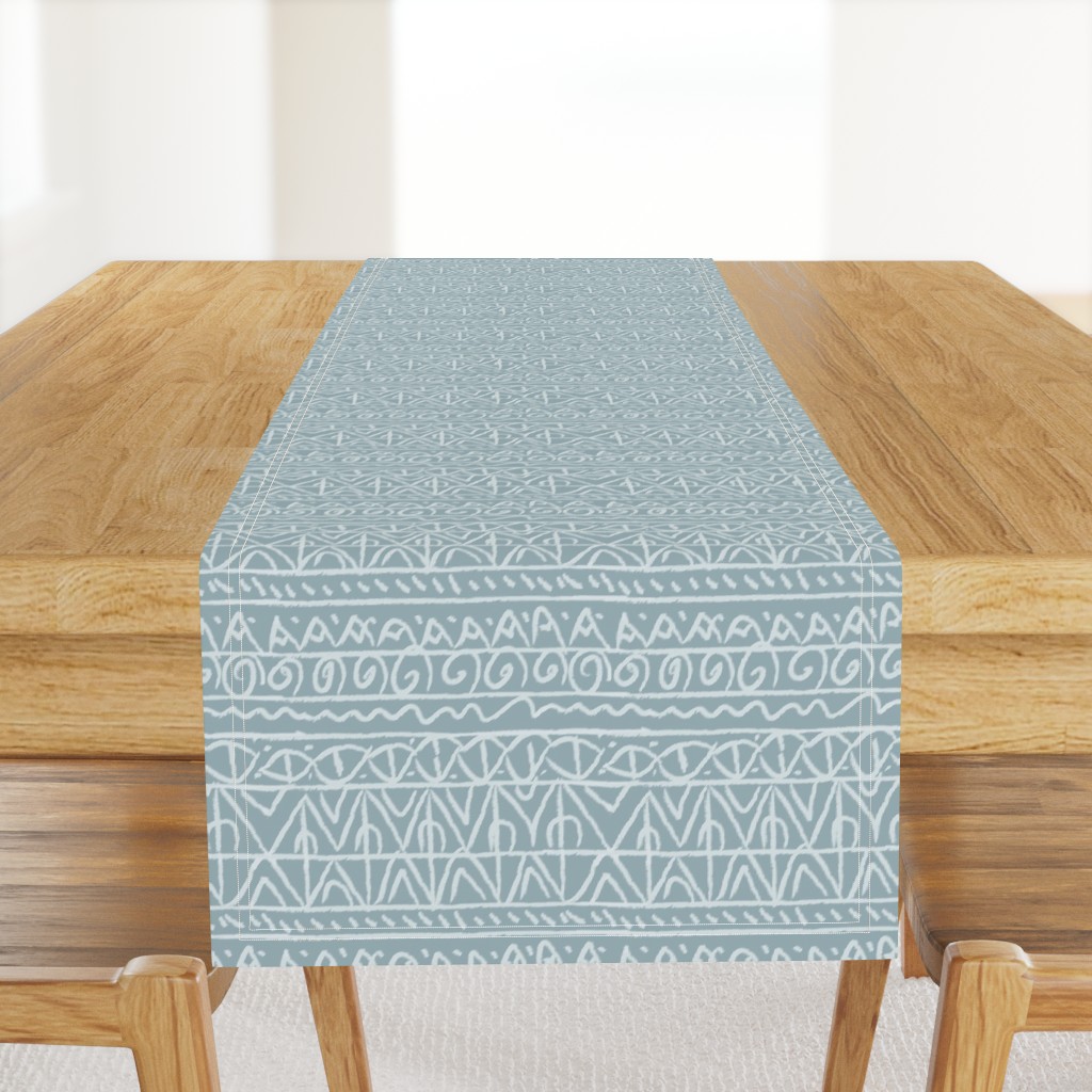 moroccan bohemian sketch shapes linen texture teal blue and light blue