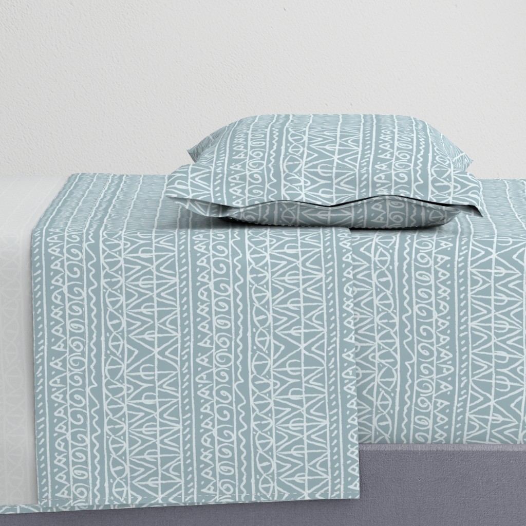 moroccan bohemian sketch shapes linen texture teal blue and light blue