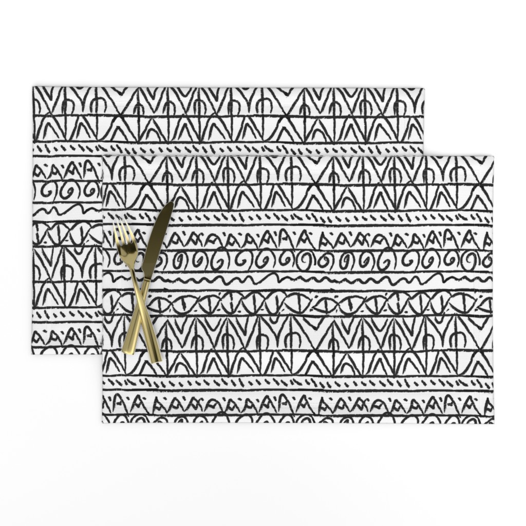  moroccan bohemian sketch shapes linen texture black and white