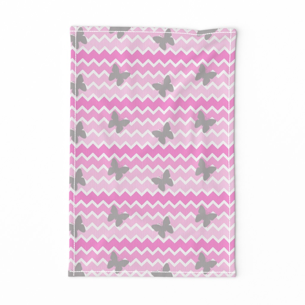 Pink Chevron Ombre  Gray Butterfly 