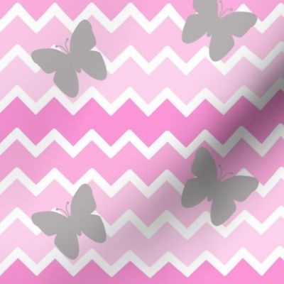 Pink Chevron Ombre  Gray Butterfly 