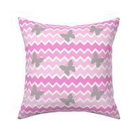 Pink Chevron Ombre  Gray Butterfly 