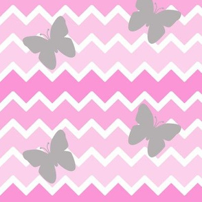 Pink Chevron Ombre  Gray Butterfly 