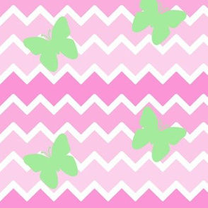 Pink Chevron Ombre Mint Green Butterfly