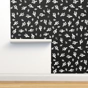 Black and White Lino Printed Cactus Pattern