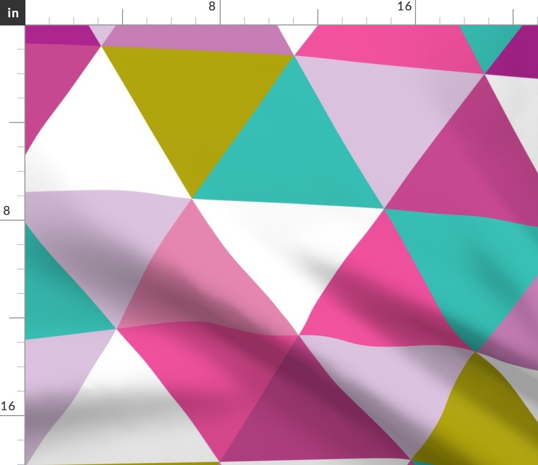 pink + purple + citron + teal triangle wholecloth