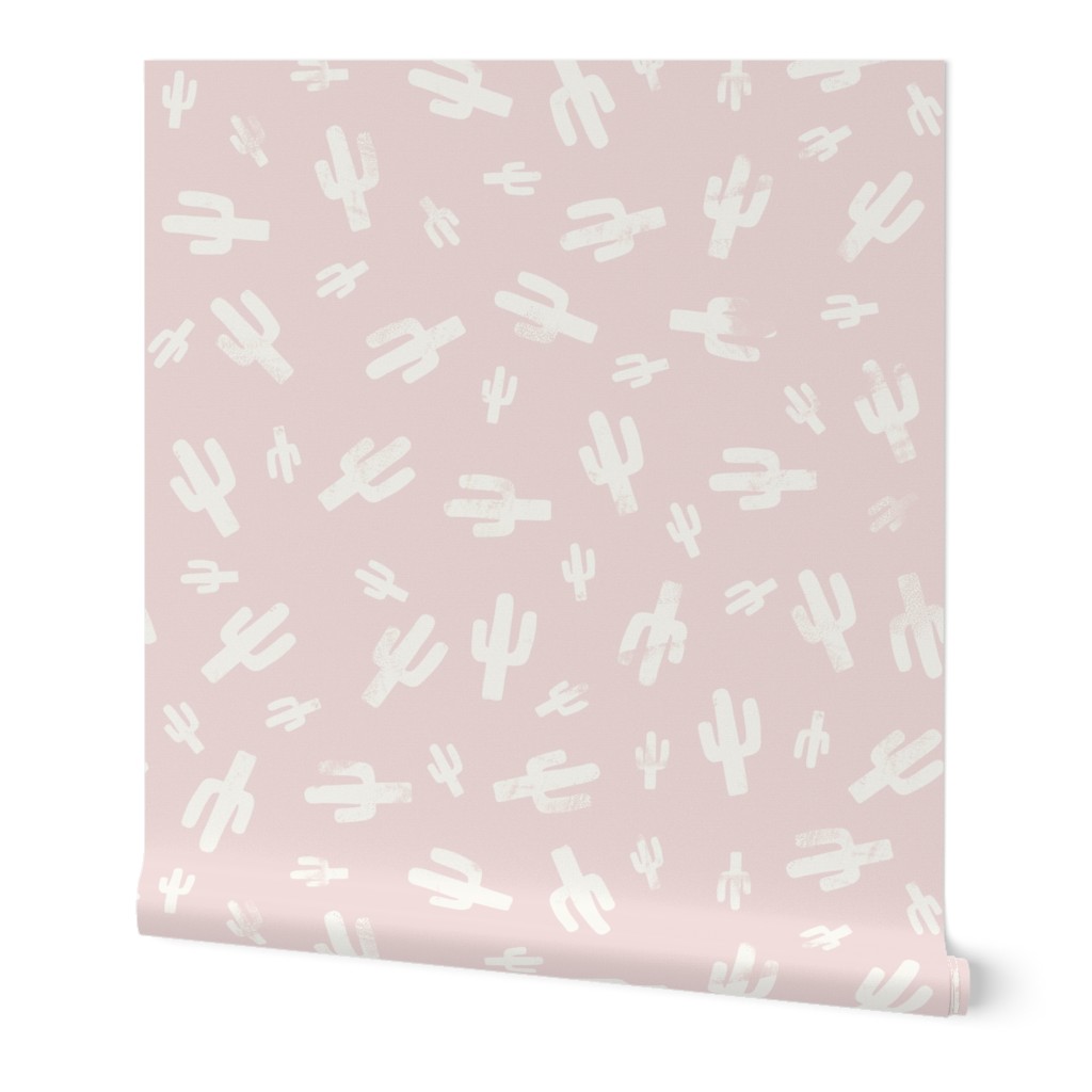 Pink and White Lino Printed Cactus Pattern