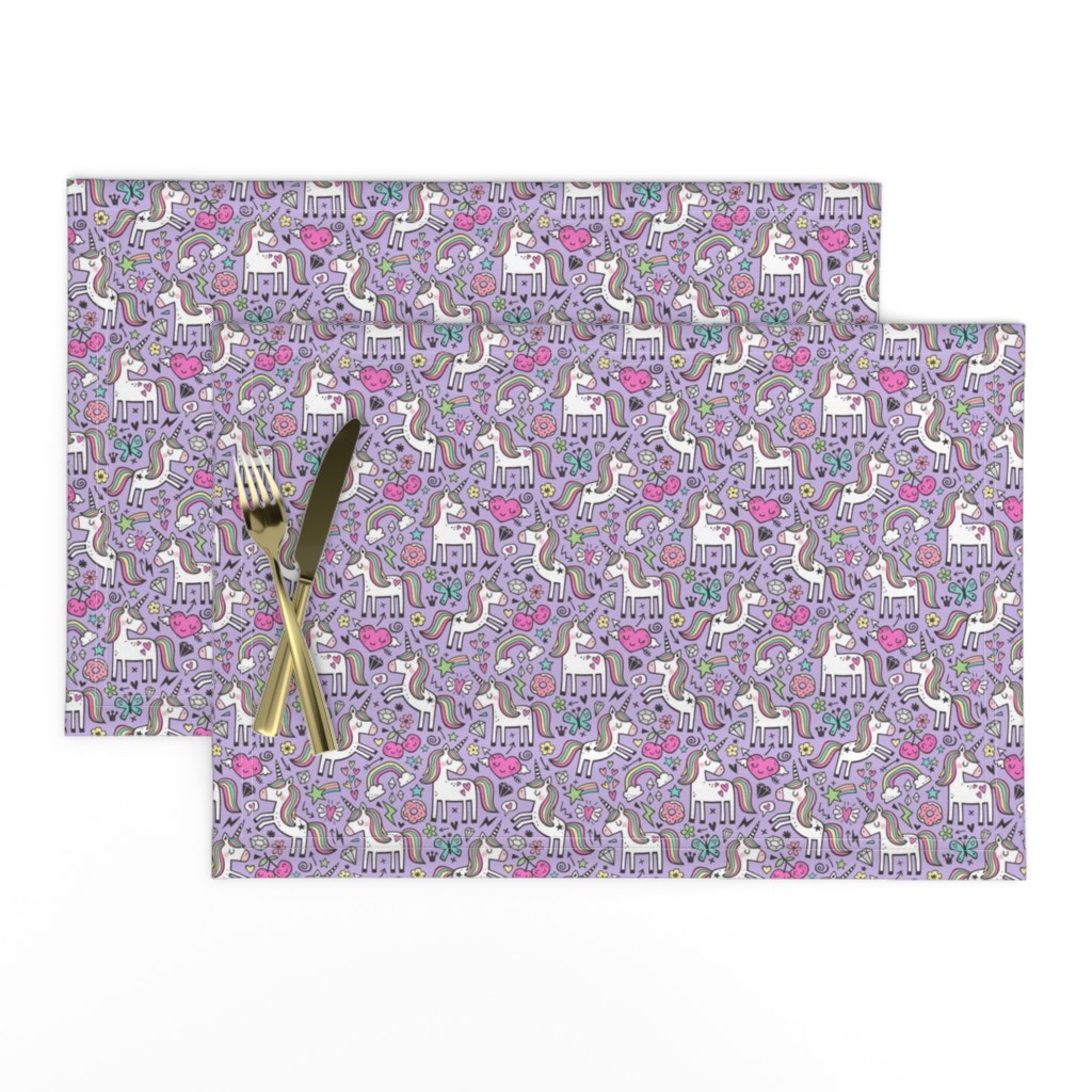 Unicorn & Pink Hearts Rainbow  Love Valentine Doodle on Purple Purpel Smaller 2 inch