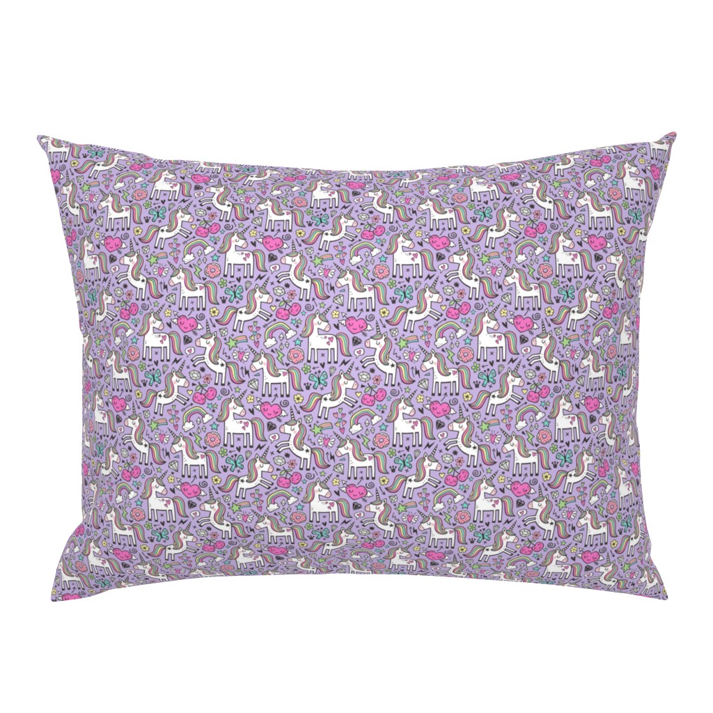 Unicorn & Pink Hearts Rainbow  Love Valentine Doodle on Purple Purpel Smaller 2 inch