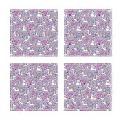 Unicorn & Pink Hearts Rainbow  Love Valentine Doodle on Purple Purpel Smaller 2 inch