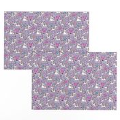 Unicorn & Pink Hearts Rainbow  Love Valentine Doodle on Purple Purpel Smaller 2 inch