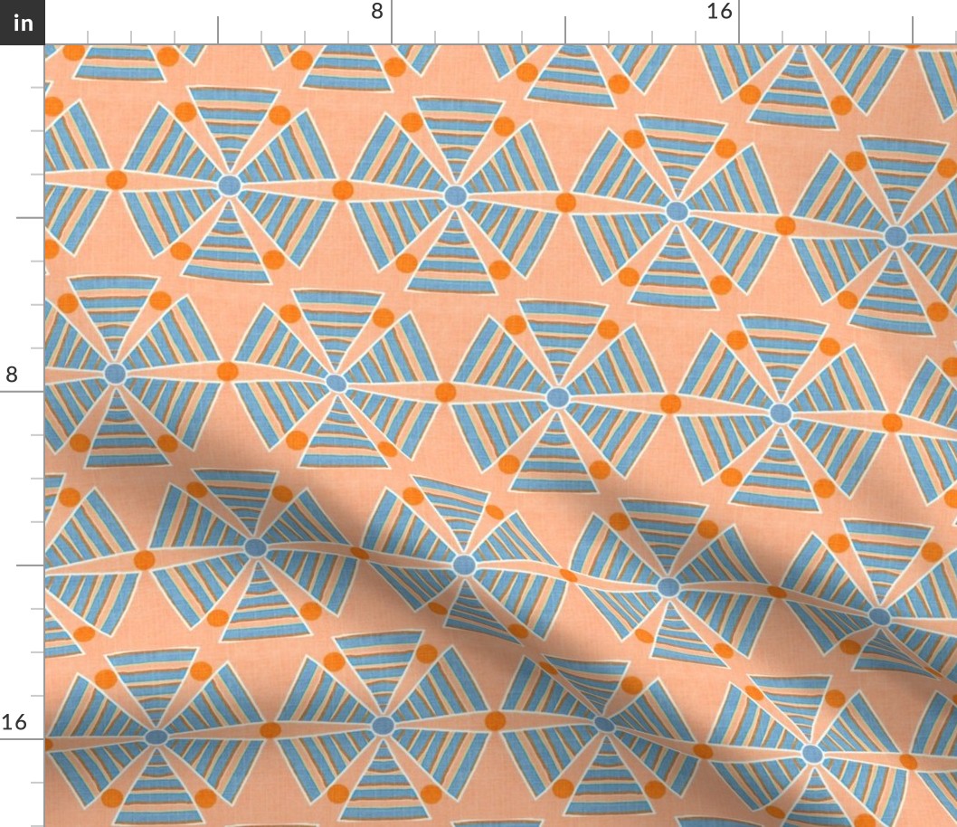 Pinwheel Abstract /Tangerine-grey blue