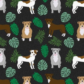 pitbull monstera tropical dog breed fabric