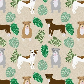 pitbull monstera tropical dog breed fabric tan
